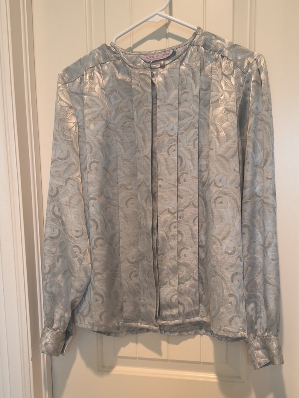 Vintage Silver Metallic Floral Pleated Top